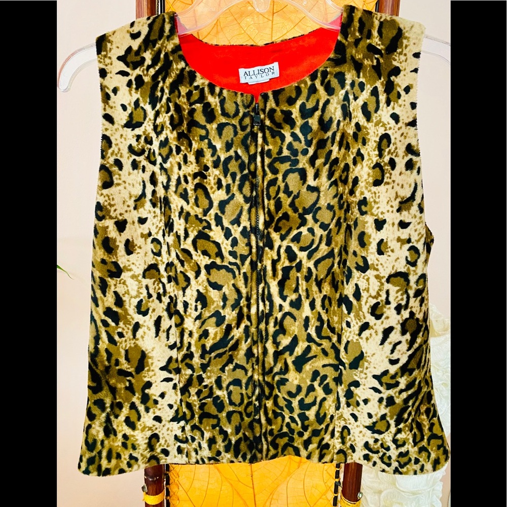 Vintage Faux Leopard Zip Vest Allison Taylor EUC M